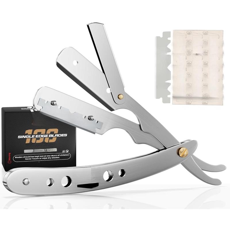 Professional Barber Straight Edge Razor Safety with 100-Pack  - 100 Percent Stainless Steel ()