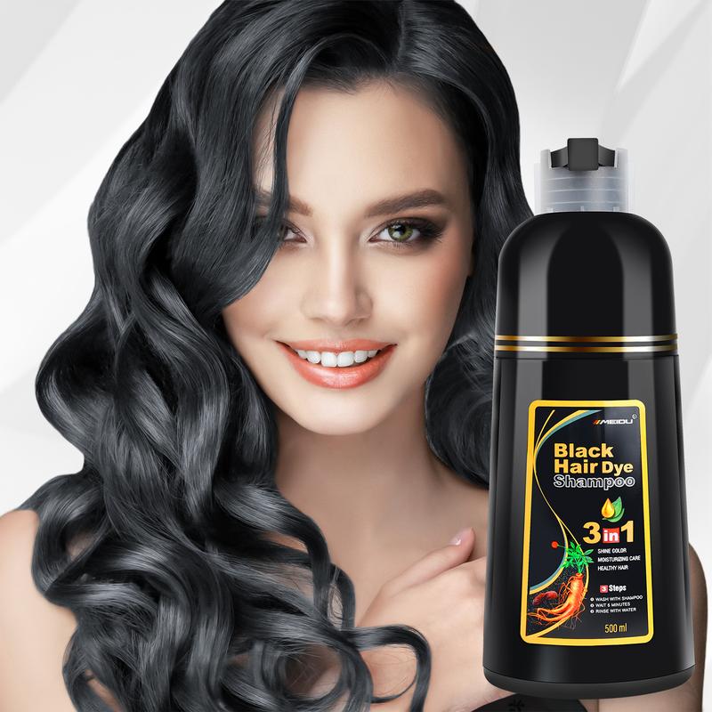 MEIDU 3 in 1 Hair Dye Shampoo-Contains Ginseng Extract,Can cover gray hairs,Herbal Ingredients,Plant Haircare,black hairdye