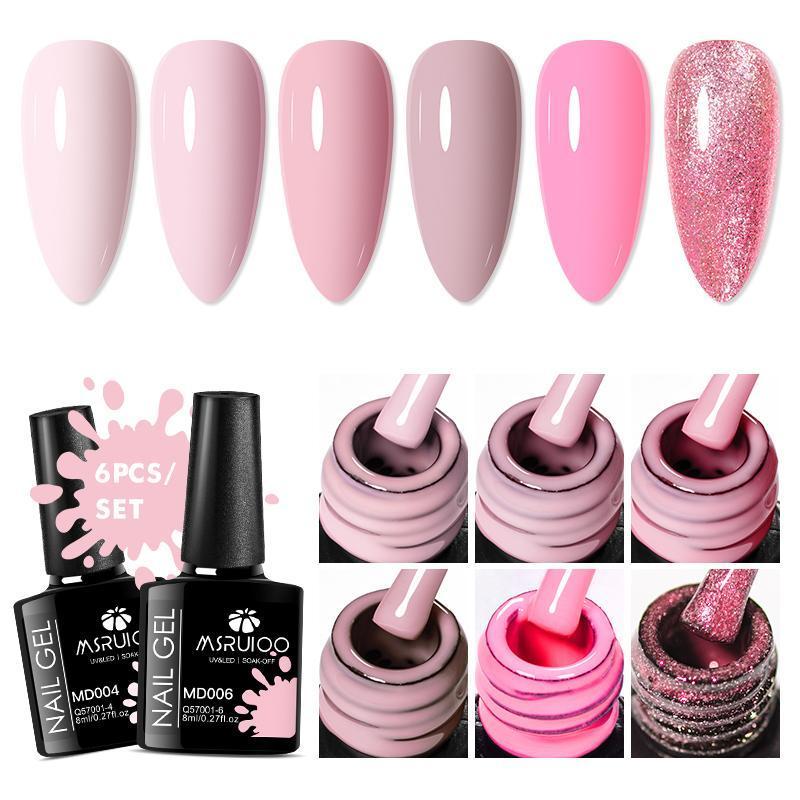 Gel Nail Polish Set, 6 Counts set Soak Off UV Gel LED Lamp Nail Art Gel, Nail Art & Nail Polish for Women & Girls