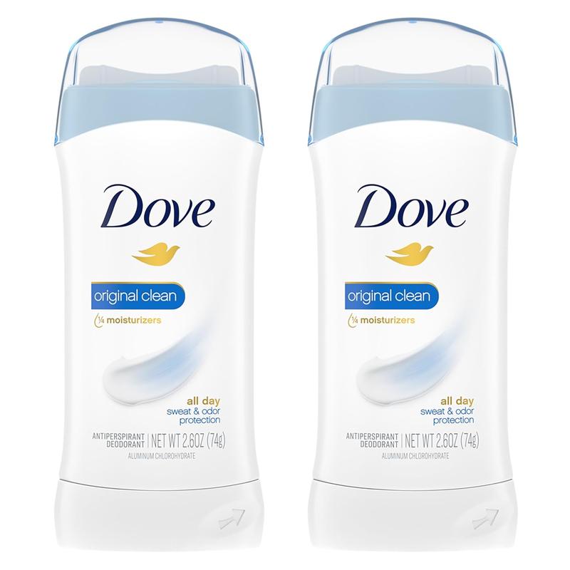 Dove Invisible Solid, Advanced Care, Sweat and Odor Protection, Anti-Perspirant Deodorant, Original Clean, 2.6 Oz (Pack Of 2)