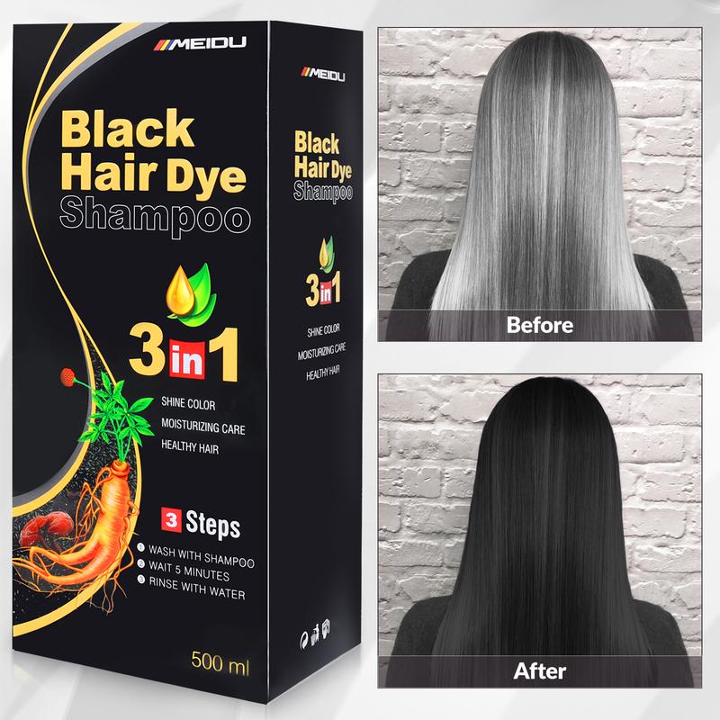 MEIDU 3 in 1 Hair Dye Shampoo-Contains Ginseng Extract,Can cover gray hairs,Herbal Ingredients,Plant Haircare,black hairdye