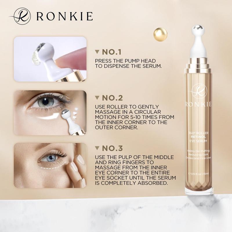 Eye Cream for Dark Circles and Puffiness: 1% Retinol Cream with 360° Roller - Uner Eye Serum Eye Area - Reduce Wrinkles Hydrate Applicator