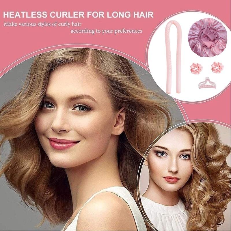 Heatless Hair Curler With Silk Bonnet Set, Satin Hair Bonnet Sleep Cap and Heatless Curls Headband For Women Curly Frizz Adjustable Haircare