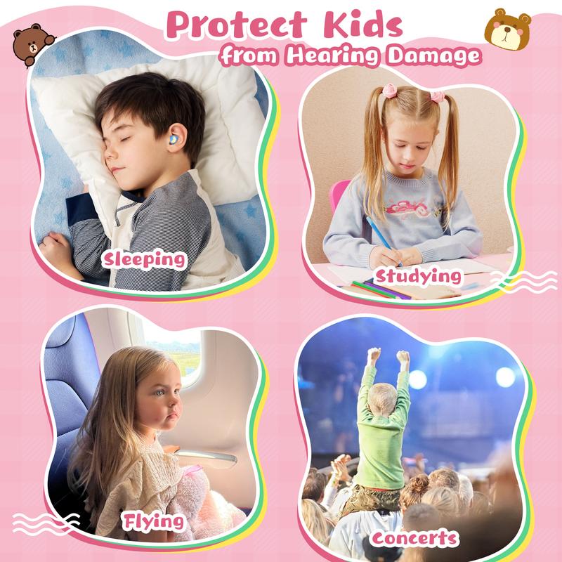 Kids Ear Plugs 2 Pairs(6-12 yrs), Reusable Noise Cancelling Earplugs, Silicone Noise Sensitivity Ear Plugs for Children Small Ears, Ear Protection for Concerts Flying School Playtime noise reduction noise cancellation high fidelity reusable hearing