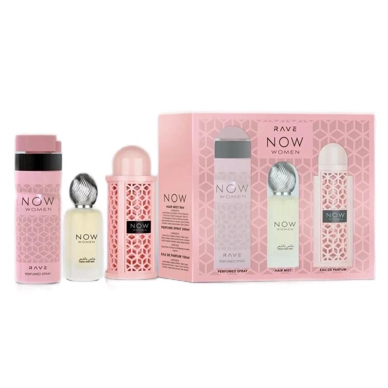 Lattafa Rave Now Pink 3pc Set: 3.4oz EDP Spray + 1.7oz Hair Mist + 6.7oz Body