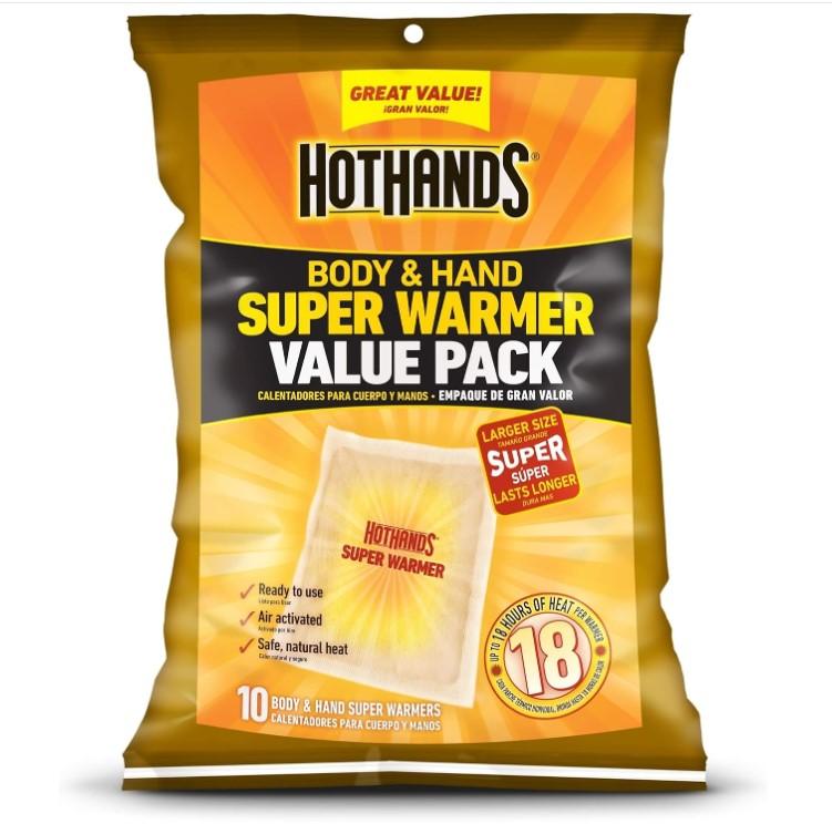 HotHands Body & Hand Super Warmers - Long Lasting Natural Odorless Air Activated Warmers - Up to 18 Hours of Heat - 10 Individual Warmers