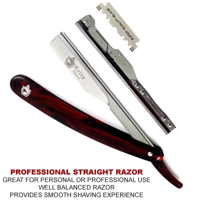 Professional Classic Straight Edge Barber Razor For Close Shaving - Salon Quality Men's Beard Cut Throat Finger Razor Shavette With 10 Shaving Blades By Krisp Beauty Easy to Use Manual Shaving Sensitive Skin Durable Kit Plastic Handle Stainless Comfort