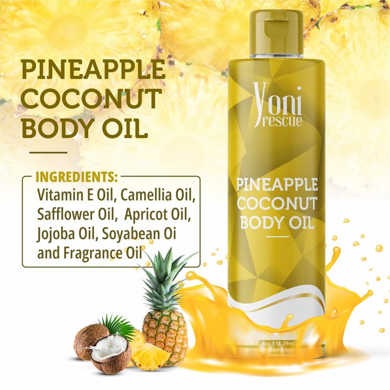 Pineapple Coconut Body Oil, 4oz, with Apricot, Jojoba, Avocado Oils & Vitamin E Oil, Fast-Absorbing, Nourishes and Hydrates Skin, Skin Repair, Body Care, Ideal for All Skin Types, Pineapple & Coconut Fragrance Moisturizer by Yoni Rescue