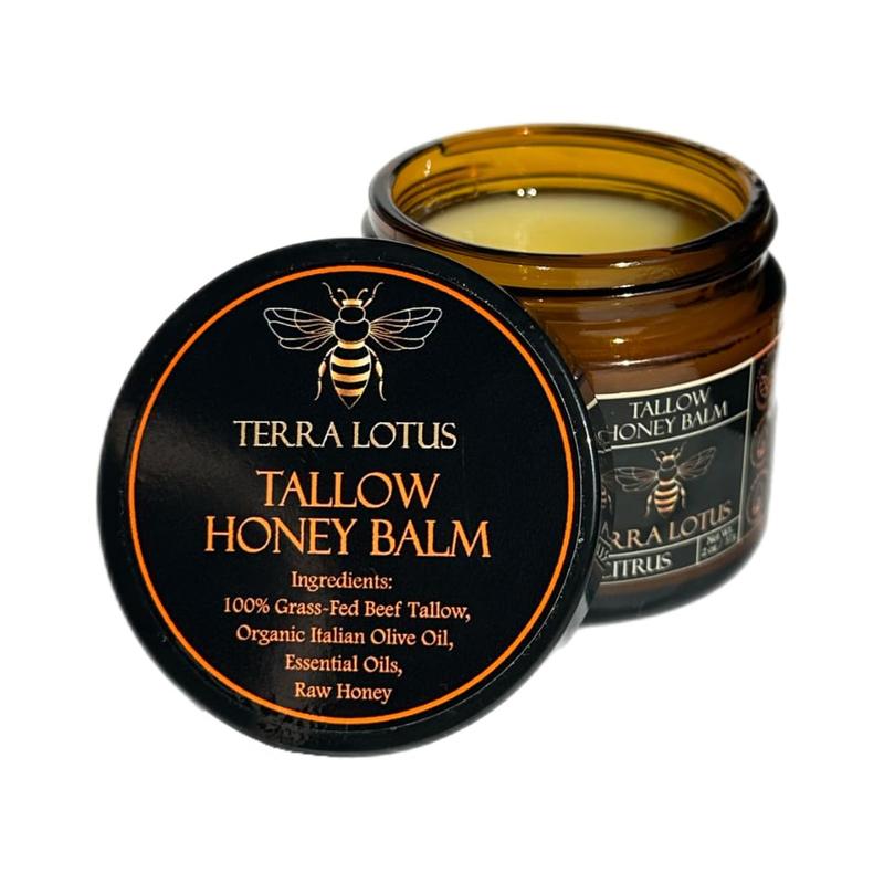 Organic Grass-Fed Beef Tallow Balm with Raw Honey - Nourishing Cream for Soft, Radiant Skin - Handmade All-Natural Moisturizer - 2 oz Skincare