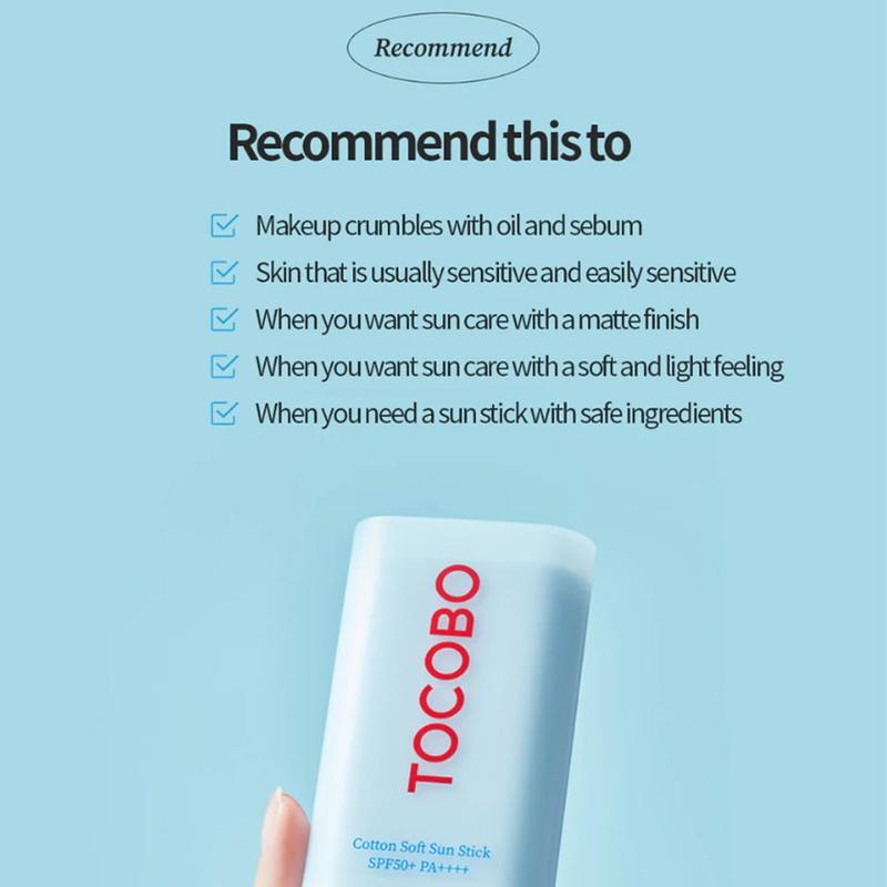 Tocobo Cotton Soft Sun Stick SPF 50+ PA++++ 19g x 2 Packs Facial Skincare Sunscreen Gentle Korean Sensitive Uv Comfort Skin Repair