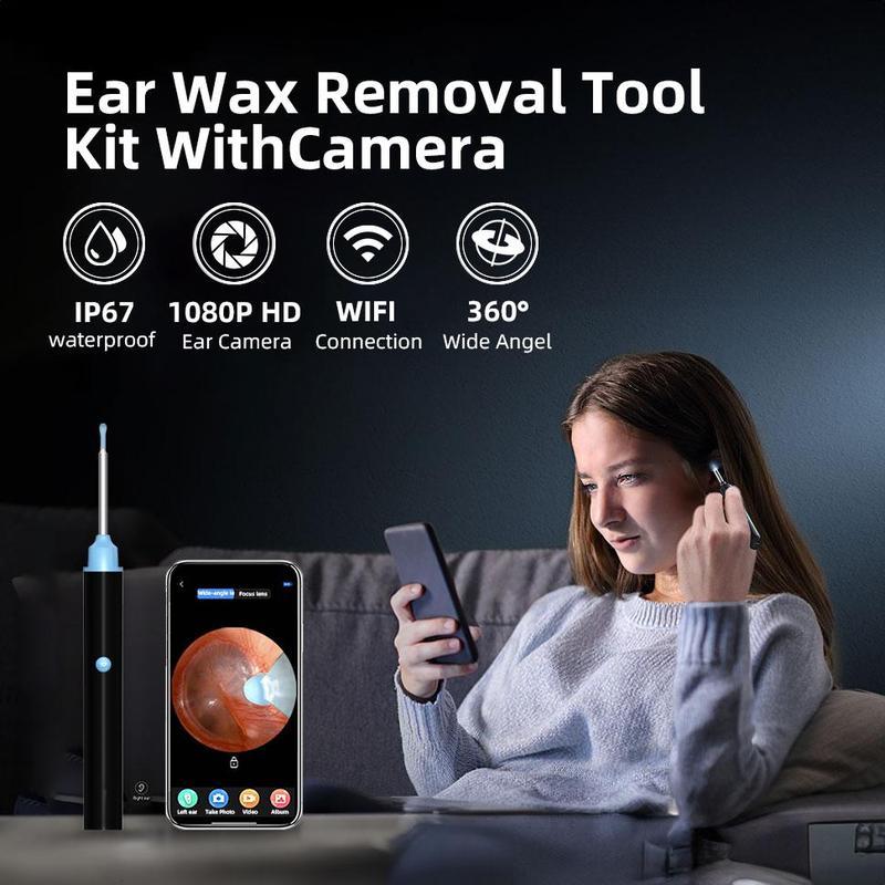 Portable Visual Earwax Cleaning Tool Set, Visual Earwax Cleaner with App Remote Control Function with 7 Replaceable Ear Spoons, Waterproof Earwax Removal Products for Adults, Christmas Gift