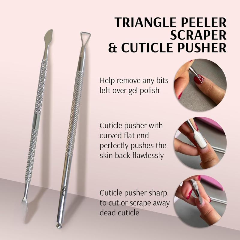 Pure Acetone Polish Remover Gel Kit with Cuticle Pusher, File, Buffer, and Scraper - Ideal for Gel Polish & Dip Powder Removal