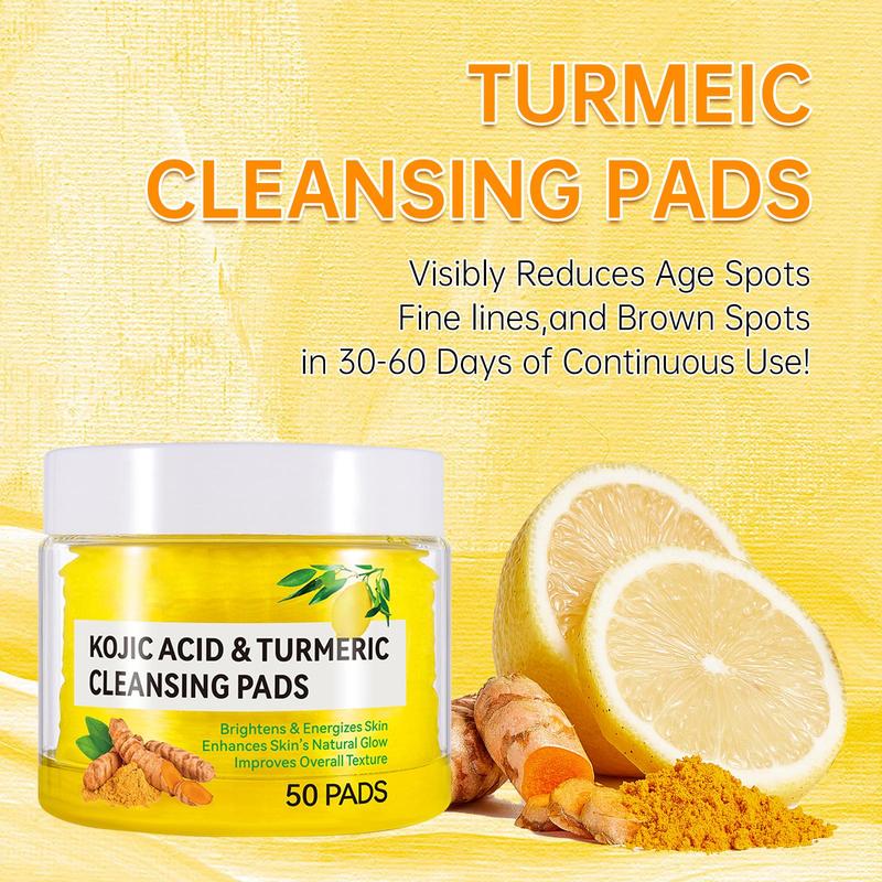 Turmeric Cleansing Pads, 1 Count 2 Counts Kojic Acid & Turmeric Cleansing Pads for Face and Body, Skin Care Kit for Women & Men, Skincare Products, Christmas Gift