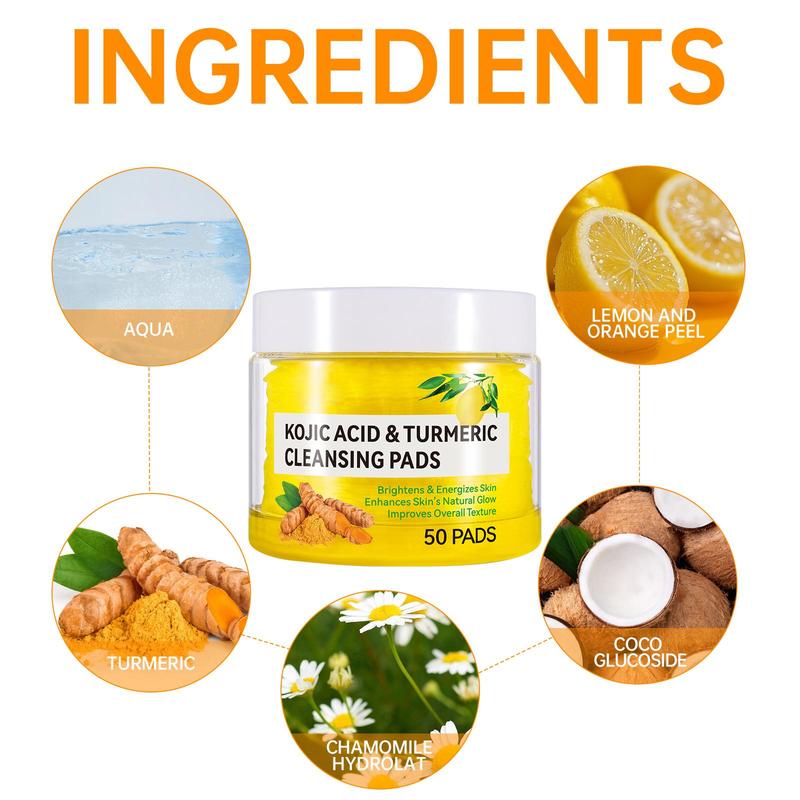 Turmeric Cleansing Pads, 1 Count 2 Counts Kojic Acid & Turmeric Cleansing Pads for Face and Body, Skin Care Kit for Women & Men, Skincare Products, Christmas Gift