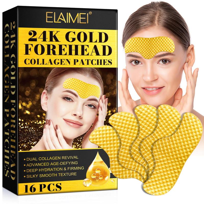 24k Gold Collagen Forehead Patches, 16pcs box Moisturizing Forehead Patches, Smoothing Skin Care Patches, Suitable for Men and Women