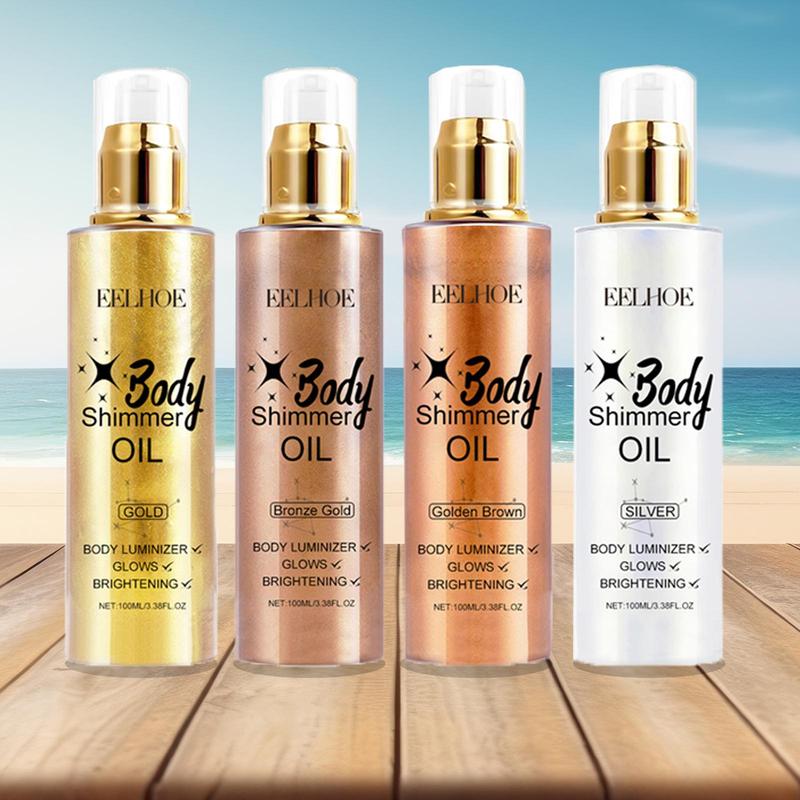 Glitter Body Oil, 4 Counts set Long Lasting Shimmering Body Glitter Oil for Christmas Gift, Body Care Product for Women & Girls, Suitable for All Skin Types