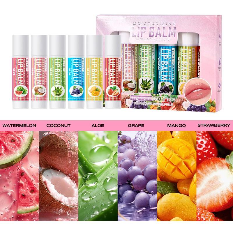 Fruit Flavor Lip Balm Set, 6 Counts set Moisturizing Lip Balm, Hydrating Lip Balm, Lip Moisturizer, Plumping Lip Oil Lip Stick for Girls & Women