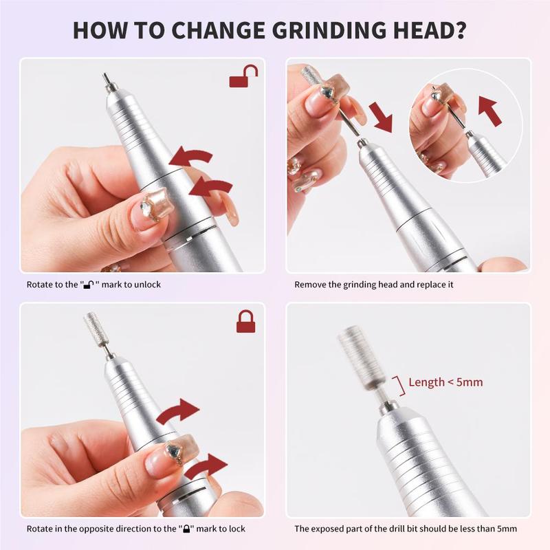 Professional Electric Nail Drill, 1 Box Portable Nail Drill for Acrylic Nail Removal, Rechargeable Nail Drill Machine for Nail Salon