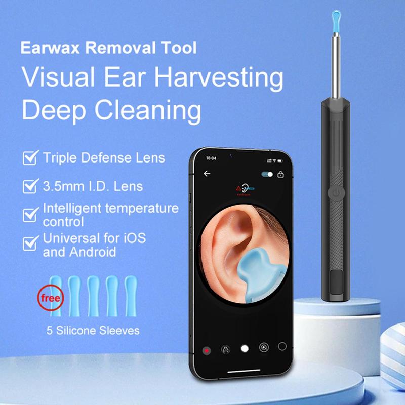 Intelligent Visual Ear Scoop Ear Wax Removal Tool, 1 Box Earwax Removal Kit with 8 Counts Ear Pick Set, Ear Cleaning Kit with Light Suitable for Cell Phones and Tablets