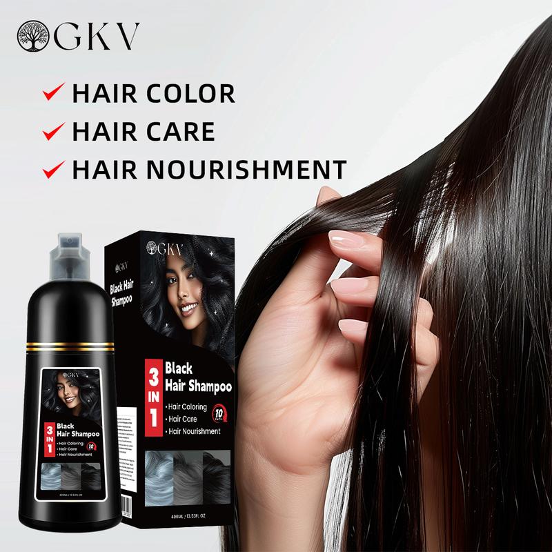 GKV 3 in 1 Hair Color Shampoo - Various Colors to Choose from, Herbal Ingredients Natural Shampoo, Botanical Hair Care, Black Hair Dye