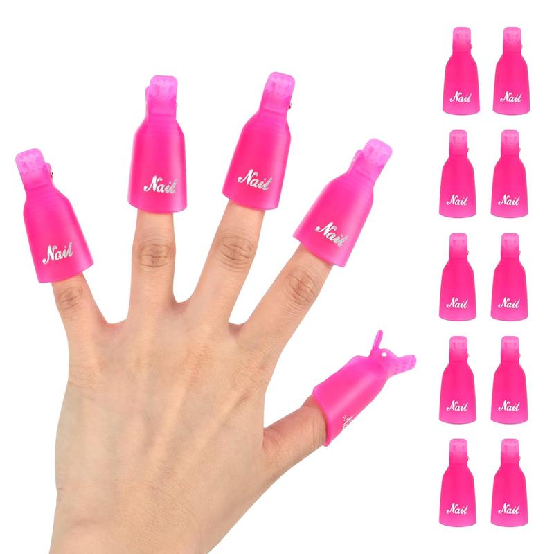 (10 Pcs Pink) Plastic Acrylic Nail Art Soak Off Cap Clip UV Gel Polish Remover Wrap Tool Gel Nail Polish Remover Clips for Fingernail Removal Soak Off Clips Wrap Cleaner Cap Clip