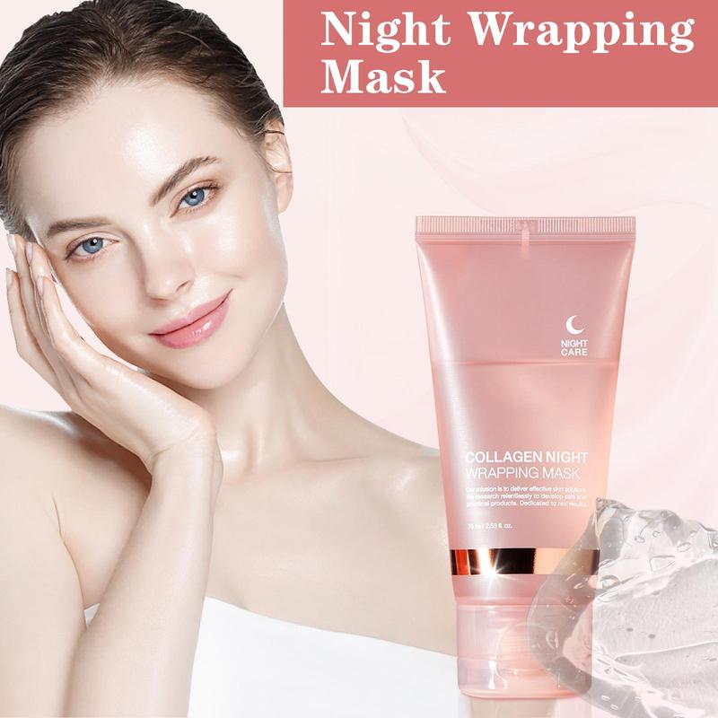 Collagen Overnight Wrap Mask, 2 Boxes Hydrating & Firming Facial Mask with Brush, Gentle on All Skin Types, Facial Skin Care Product for Women & Men, Christmas Gift