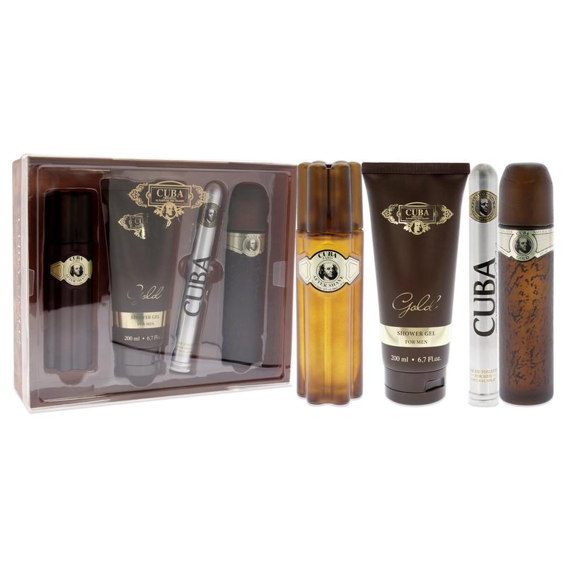 Cuba Gold by Cuba for Men - 4 Pc Gift Set 3.3oz EDT Spray, 1.17oz EDT Spray, 3.3oz After Shave, 6.7oz