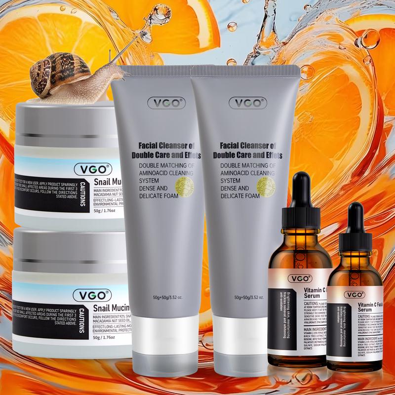 VGO Skincare Kit Gentle Acne Treatment, Correcting Nourishing, Glossier  hydrating, ,remedy ,wrinkles, pore correction, porereducing Snail Mucin 92% Moisturizer and Vitamin C Facial Serum Essence 60ml dry skin  products sets Cleanseranti wrinkle