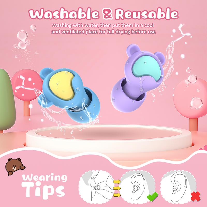 Kids Ear Plugs 2 Pairs(6-12 yrs), Reusable Noise Cancelling Earplugs, Silicone Noise Sensitivity Ear Plugs for Children Small Ears, Ear Protection for Concerts Flying School Playtime noise reduction noise cancellation high fidelity reusable hearing