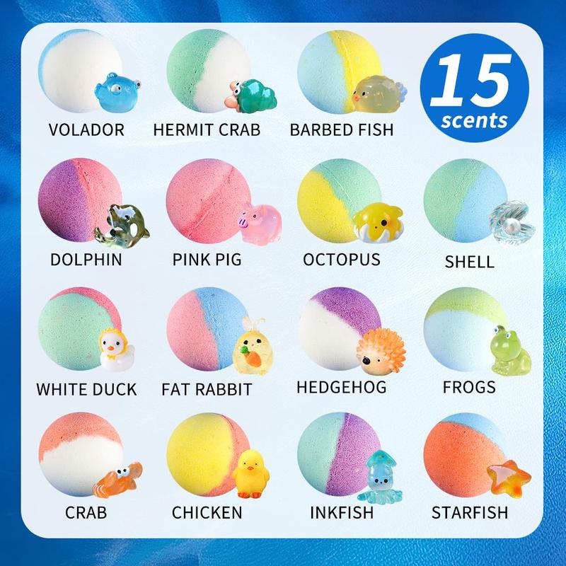 Bath Bombs for Kids with Surprise Toy Inside, 15pcs box Kids Bath Bombs Gift Set, Natural Organic Kids Bubble Bath Fizzy with Bath Toys, Gifts for Kids