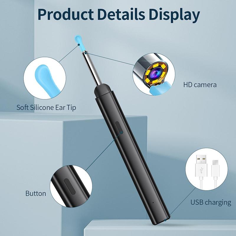 Wireless Ear Endoscope, 1 Set Rechargeable Ear Wax Removal Tool with HD Camera Lens & Ear Picks, Ear Cleaning Kit for Home & Travel