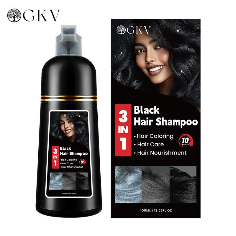 GKV 3 in 1 Hair Color Shampoo - Various Colors to Choose from, Herbal Ingredients Natural Shampoo, Botanical Hair Care, Black Hair Dye