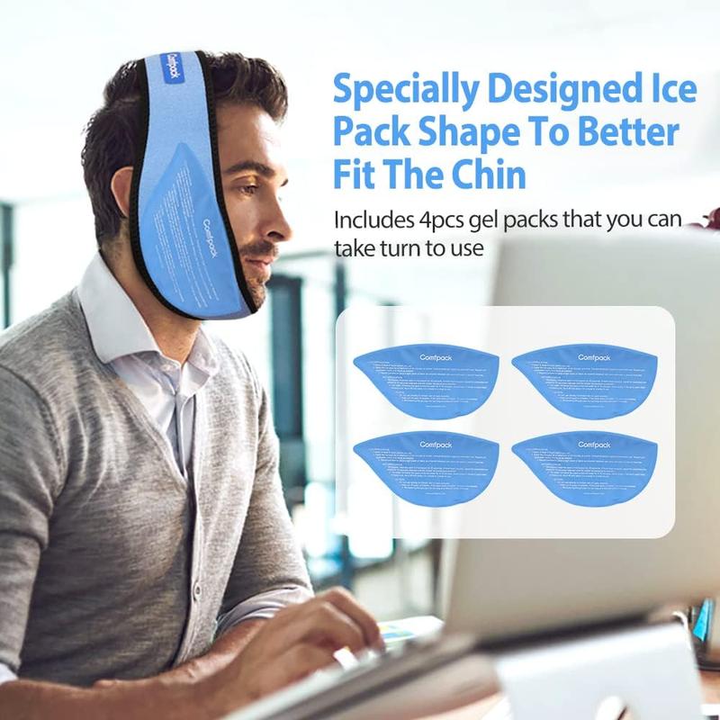 Wisdom Teeth Ice Pack Head Wrap After Surgery, Face Ice Pack for TMJ, 4 Reusable Hot & Cold Therapy Gel Packs for Oral Surgery, Jaw Pain, Wisdom Teeth Removal