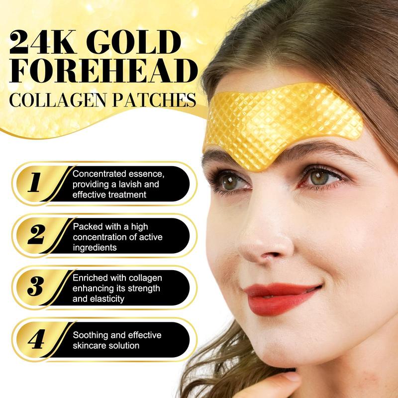 24k Gold Collagen Forehead Patches, 16pcs box Moisturizing Forehead Patches, Smoothing Skin Care Patches, Suitable for Men and Women