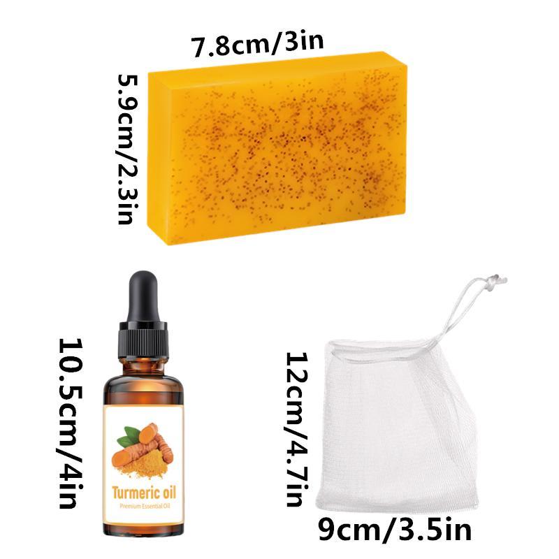 Turmeric Kojic Acid Soap & Essential Oil Set, 24pcs set Turmeric Facial Oil & Soap Bar for Face & Body Wash with Soap Bag, Daily Skin Care Sets for Women & Men