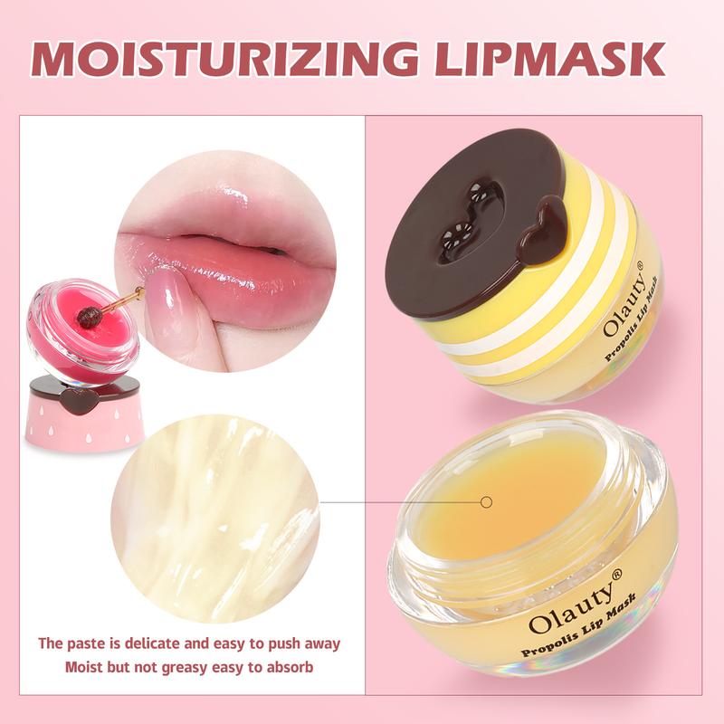 4 PCS Bee Lip Balm & Lip Mask Set – Honey Pot, Honey, Strawberry, Watermelon, and Apple Lime Lip Masks, Propolis Moisturizing Lip Balm with Stick, Hydrating Sleeping Lip Mask for Dry & Cracked Lips