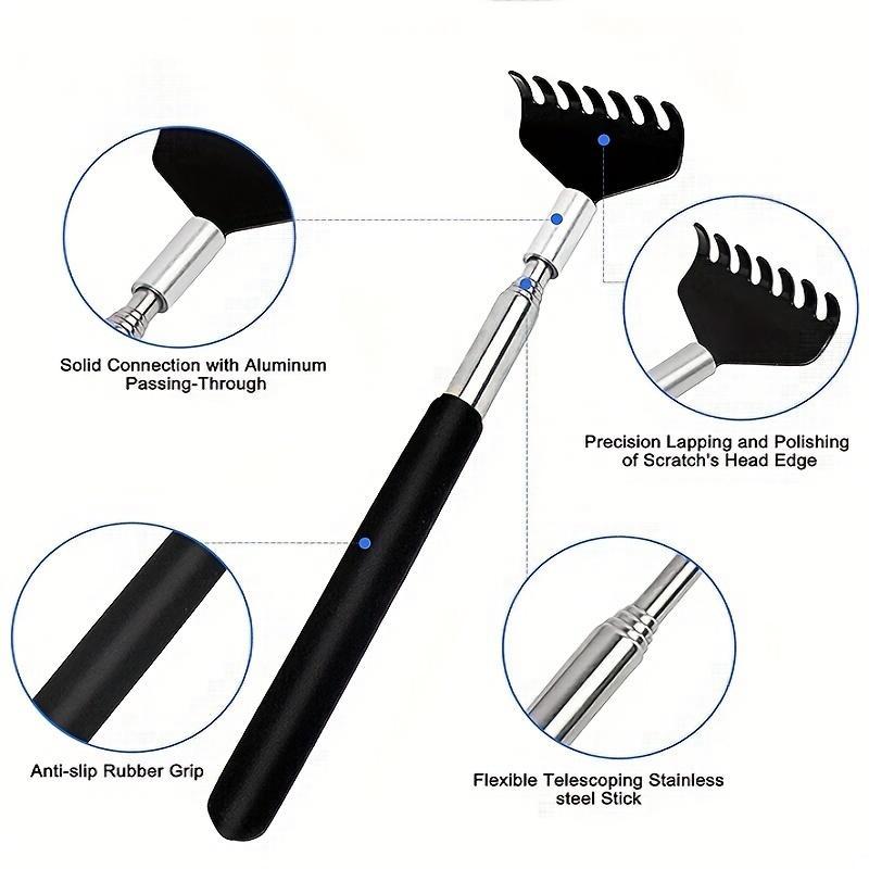 Random Color Stainless Steel Telescoping Back Scratcher with Soft Rubber Handles, Portable and Easy-to-use Massager for Safe and Comfortable Scratching, Perfect for Women and Men, Christmas Gift