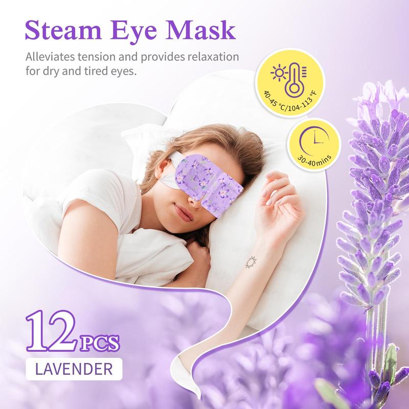 Lavender Steam Eye Mask, 12pcs box Moisturizing Eye Mask, Eye Care Mask, Eye Relaxation Mask, Suitable for Use At Bedtime, on The Go, After Using Electronics