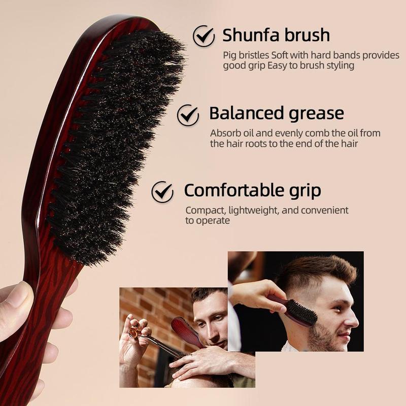 Wooden Handle Beard Hair Brush, Soft Bristles Hair Styling Tool, Beard Styling Comb for Men, Christmas Gift