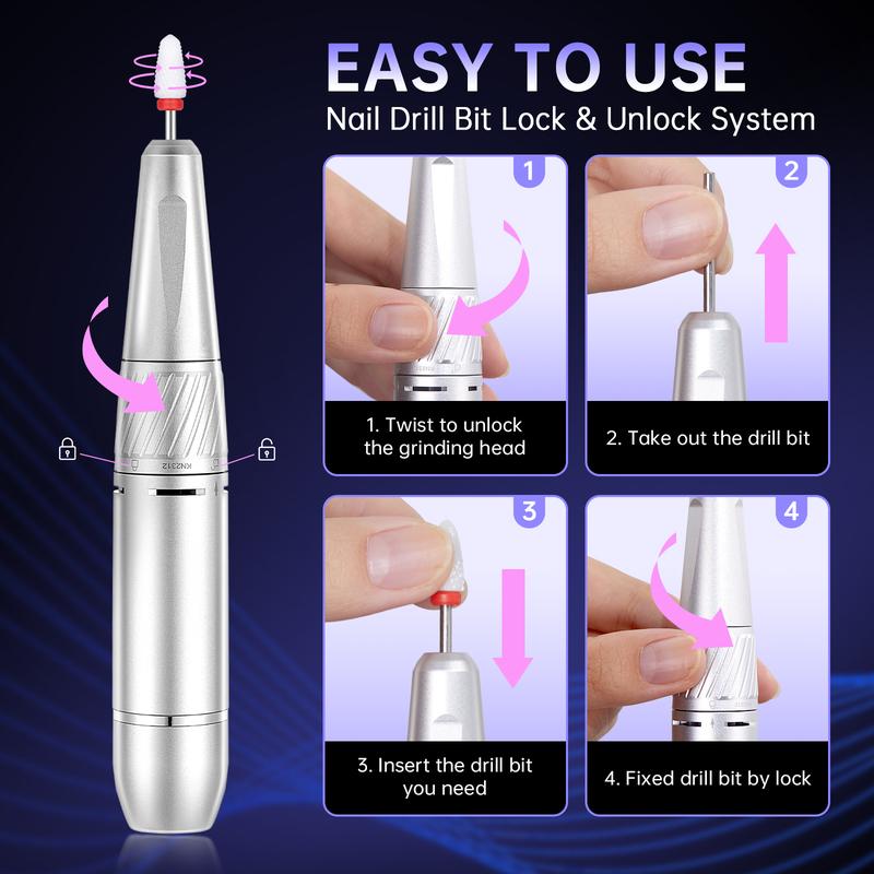 CHRISTINE SHELLY Rechargeable 35000RPM Nail Drill Sparkling Portable Professional Electric Nail File for Acrylic Gel Nails Professional Nail Tools for Manicure Pedicure