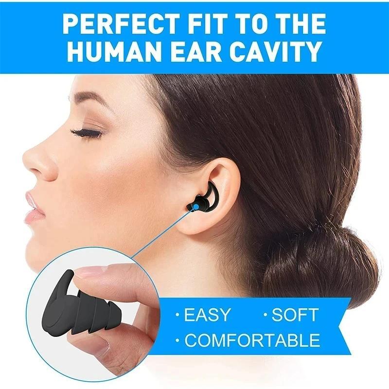 Reusable Sleep Earplugs, 2 Pairs 3 Layer Noise Reduction Silicone Earplugs, Protect Our Ears for Learning, Working, Traveling, Sleeping, Christmas Gift