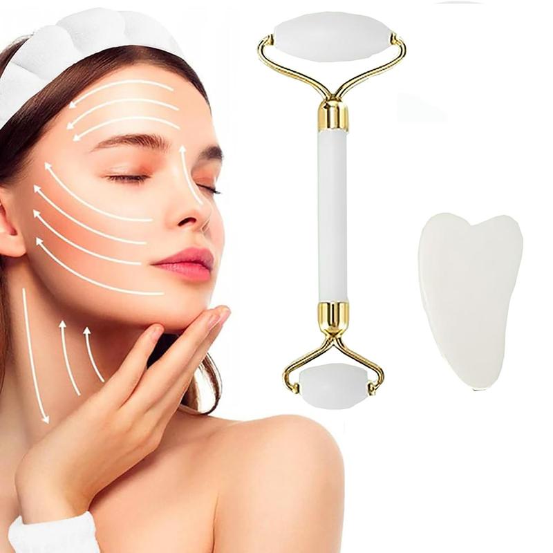 Face Massage Tool, 2 Counts set Face Roller & Body Massage Tool, Including 1 Massage Roller & 1 Heart Shape Gua Sha Board, Facial Massage Tool, Christmas Gift