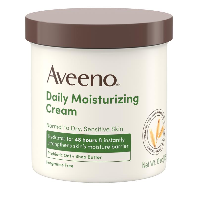 Aveeno Daily Moisturizing Cream with Prebiotic Oat & Shea Butter, Body, Face & Hand Cream for Normal to Dry, Sensitive Skin, 15oz