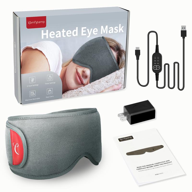 Comfytemp Heated Eye Mask for Dry Eyes, USB Wearable Eye Heating Pad, Sinus Headache Migraine Relief Mask FSA HSA Eligible, Warm Compress for Eyes with 3 Heat and Time Settings, Blepharitis Stye MGD