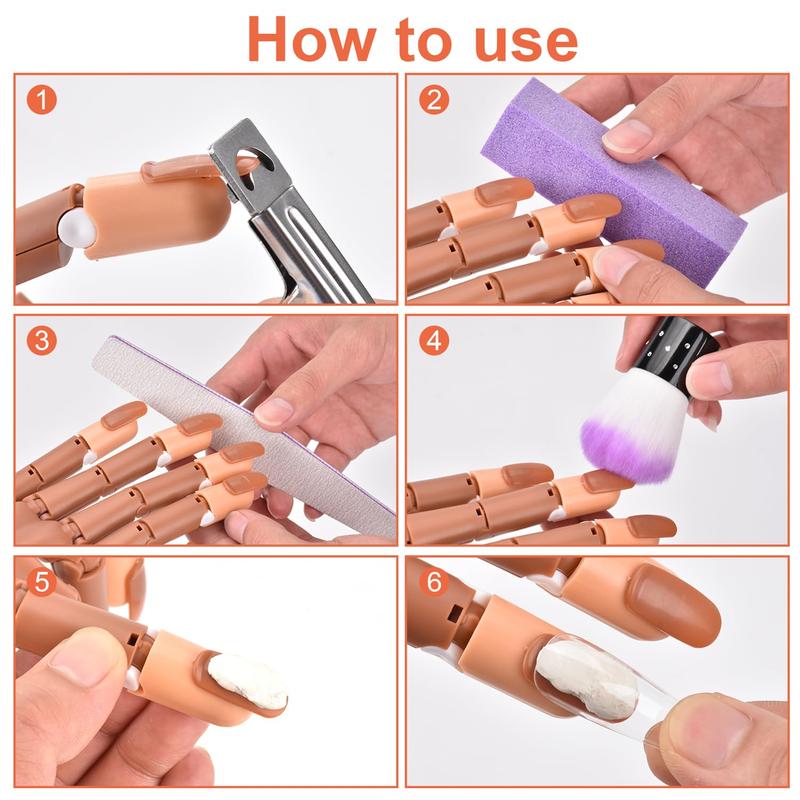 Practice Hand for  Nails,  Practice Hand,  Trainning Hand, Flexible  Practice Hand Kits with 200 count  Tips,  Files and Clipper,  Supplies for  Techs