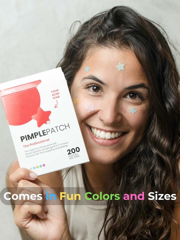 Pimpy Acne Star Patches for Face - Hydrocolloid Acne Patches, Cute Star Zit Covers, 200 pcs, 5 Colors, 3 Sizes - Skin Repair, Skincare