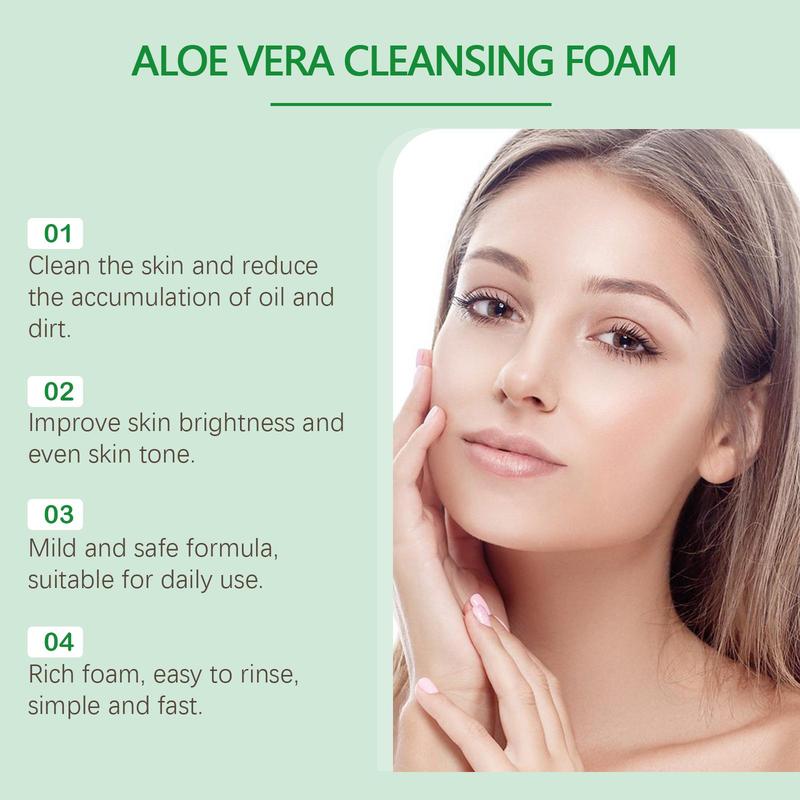 Aloe Vera Cleansing Foam, 1 Count Gentle Cleansing Foam, Deep Soothing & Hydrating Facial Cleansing for Exfoliator, Nourishing Skin Care, Foaming Face Cleanser for All Skin Type