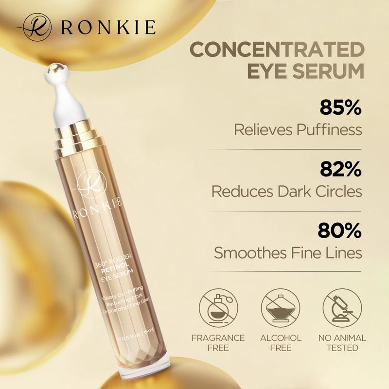 Eye Cream for Dark Circles and Puffiness: 1% Retinol Cream with 360° Roller - Uner Eye Serum Eye Area - Reduce Wrinkles Hydrate Applicator