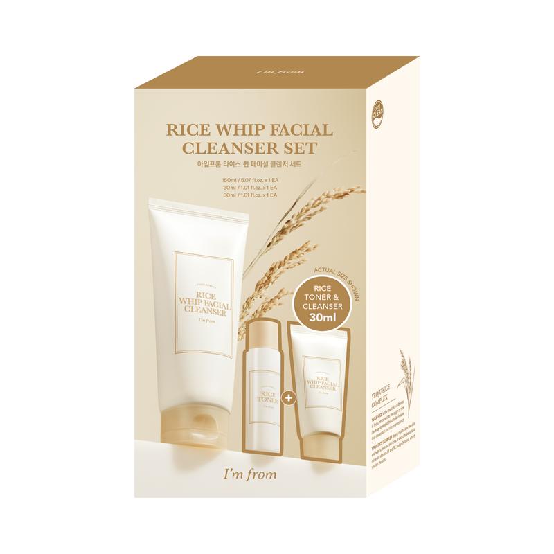 [I'M FROM OFFICIAL SHOP] I'm from Rice Whip Facial Cleanser Set, 3 pcs Gift, Exclusive on TikTok Shop, Travel Kit with Rice Face Wash 5.07 fl oz & 1.01 fl oz  & Rice Toner 1.01 fl oz, low-pH Rice Water Face Wash for sensitive, Gentle Deep Cleansing toners