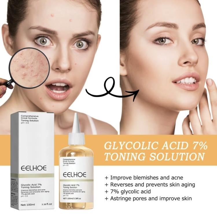 EELHOE Glycolic Acid 7% Exfoliating Toner - 100ml Skin Repair, Exfoliate, Wrinkle Exfoliating for Face, Hydrates  Skincare Smoother Aloe Delicate Facial Sensitive Gentle Gift Mom Radiant Comfort tone brightening